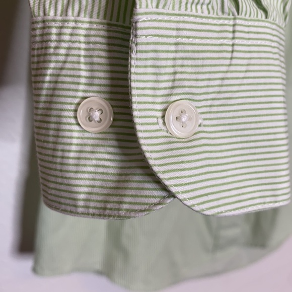 Tia Designs Women's Green & White Striped Button Down Shirt Palm Trees sz Large - Picture 3 of 7